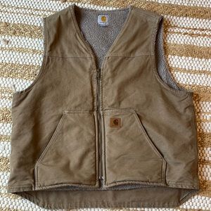 CARHARTT Brown XL Men's Vest Dark Khaki Sherpa Lined